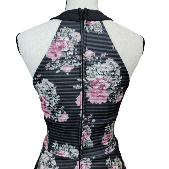 Crystal Doll Floral Dress Juniors Sz 9 Black Fit & Flare Skater Sleeveless Mini - Picture 5 of 7